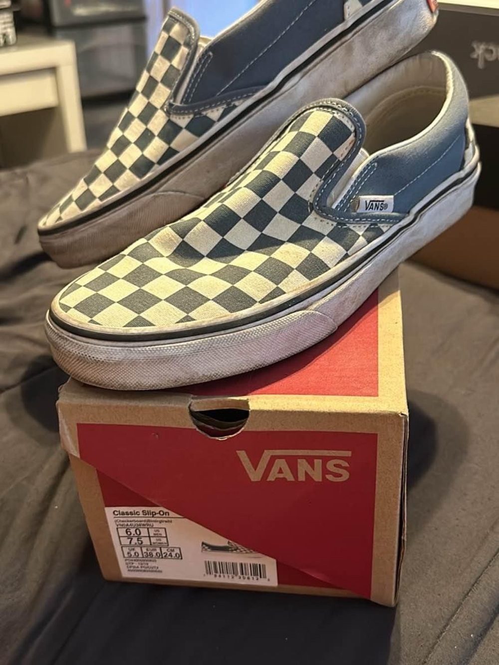Checkered slip on vans